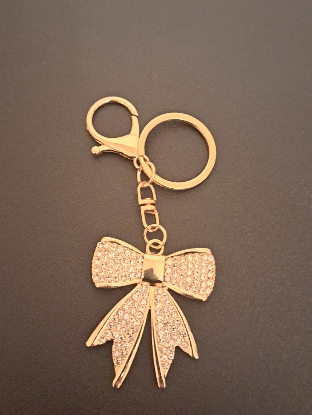 Gold Bow Crystal Keychain charm NWOT